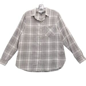 Old Navy Women's Flannel‎ Shirt Gray & White Plaid Long Sleeve Size L